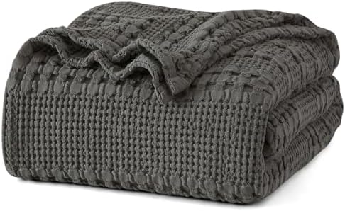PHF Lightweight 100% Cotton Waffle Blanket for Bed, Twin XL, Charcoal Grey by PHF