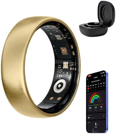 Smart Ring for Women Men, Health & Fitness Tracker Ring, Brushed Gold,#6 by AMOVAN