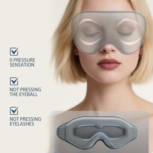 Sleep Mask for Side Sleeper Women Men, 100% Light-Blocking Eye Mask for Deeper Sleep, Zero Eye Pressure, Soft Breathable Adjustable Elastic Strap Perfect for Travel and Insomnia - Image 5