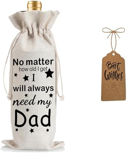 1Pcs My Dad Father's Gifts Wine Gifts Bag I will always need my dad Wine Bag, Father's Day Wine Gifts Bag with 1Pcs Kraft Blessing Cards and natural jute rope by Yourloveisourmotivation%EF%BC%81