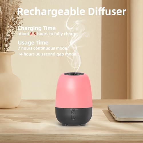 SEEDSEEL 150ML Cordless Essential Oil Diffuser, Built-in 6000mAH Rechargeable Battery, 7 Hours Run Time, 7 Colors LED Light, Portable Aromatherapy Diffuser - Image 3
