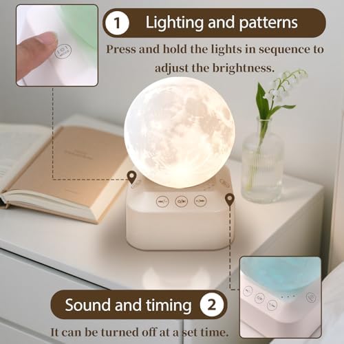 White Noise Sleep Machine with Moon Lamp Night Light,24 Soothing Sounds,Adjustable RGB Color Changing,Sleep Aid for Babies & Adults,Timer & Type-C Rechargeable,Reduces Stress & Improves Sleep Quality - Image 5