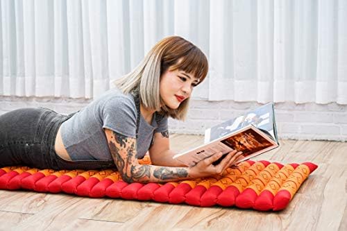 Leewadee - Foldable Floor Mattress - Japanese Roll Up Futon -Trifold Tatami Mat- Guest Floor Bed - Camping Mattress - Thai Massage Mat, Kapok Filled, 75 x 20 inches, Orange Red - Image 6