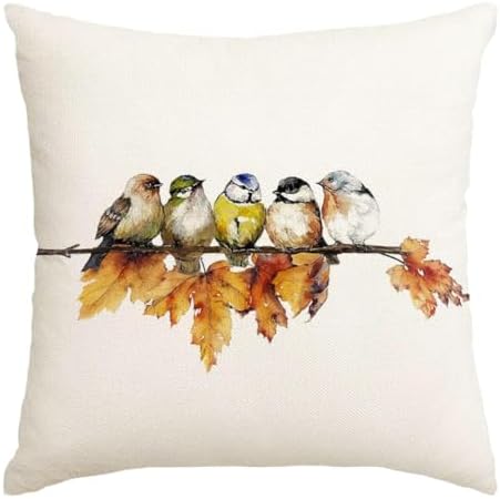 RABUSOFA Fall Pillow Covers 20x20 Inch Watercolor Bird Autumn Decorations for Home Outdoor Thanksgiving Decor Maple Leaf Decorative Throw Pillow Cases Farmhouse for Couch Sofa by RABUSOFA