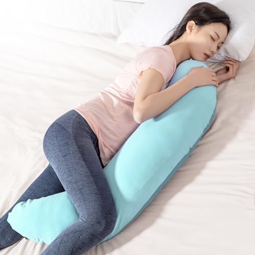 BYRIVER 43" Mint Green Cooling Side Sleeping Body Pillow for Adults Women Men, Contour Curved J Shaped Hugging Pillow for Pregnancy Belly Leg Knee Support (XL) by BYRIVER
