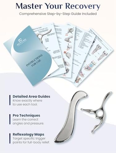 Rena Chris Trigger Point Massage Tool & Muscle Scraper Tool, Stainless Steel Body Gua Sha Tool for Deep Tissue Pain Relief & Fascia Release, with Travel Pouch & Guide (2-Piece Kit) - Image 6