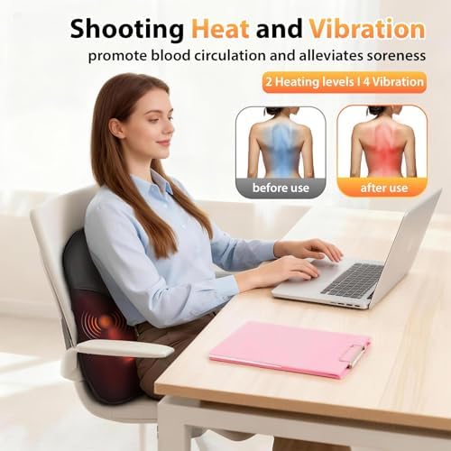 Shiatsu Back and Neck Massager for Pain Relief Deep Tissue, 3D Kneading Lower Back Massager Pillow with Vibration Airbag for Back Neck Shoulder and Legs, Gifts for Mom,Dad,Women - Image 3