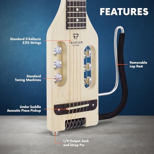 Traveler Guitar Ultra-Light Acoustic Guitar Maple | Portable Acoustic with Removable Lap Rest | Full 24 3/4" Scale Headless Guitar | Custom Gig Bag Included - Image 2