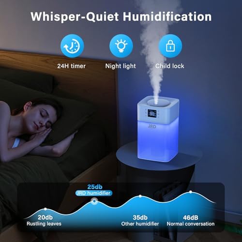 JRD Humidifiers 4L for Bedroom, Cool Mist Humidifier for Large Room, 40H Runtime, Night Light, 360° Nozzlefor Home, Office, Baby Nursery, Plants - Image 4