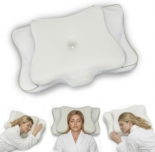Ergonomic Cervical Neck Pillow for Sleeping – Cooling Memory Foam Cervical Pillow for Side Sleepers and Back Sleepers – Contour Neck Support (White/Gold, Cooling) by Unknown