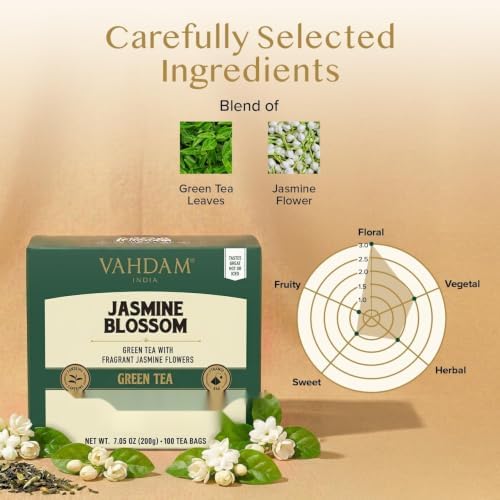 VAHDAM, Jasmine Green Tea Bags (100 Count) Med Caffeine, Non GMO | High Grown Green Tea Blended w/Pure Jasmine Flowers | Resealable Ziplock Pouch - Image 4
