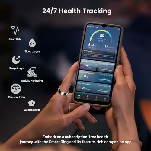 Mirlray Smart Ring for Women & Men, Smart Ring Health Tracker, Blood Oxygen & Heart Rate Monitor, Long Lasting Battery Sleep Ring, Waterproof Fitness Ring (R02C, Black, 8) - Image 2