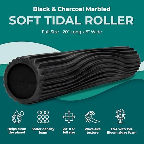 Oceanfoam Soft Tidal Roller (Black & Charcoal Marbled) - Low Density Foam Roller for Physical Therapy, Back Pain, Exercise & Stretching - Wave Textured - Yoga & Wellness - Full Size, 20" x 5" - Image 2