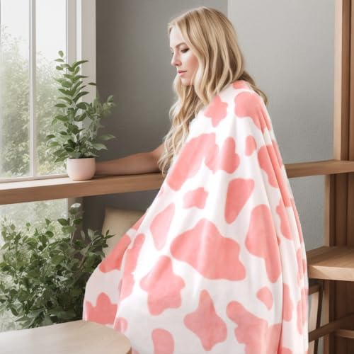 Richave Fleece Cow Print Blanket for All Season - Premium Lightweight Anti-Static Pink and Ivory King Size Blankets Plush Gift for Daughter Mom, Bedroom Decor 90" x 108"(Pink Cow) - Image 2