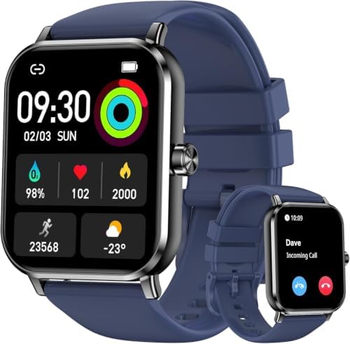 Smart Watch for Men Women, 1.83" HD Touchscreen Fitness Tracker with Bluetooth Calling, 130+ Sports Modes, Heart Rate Sleep Step Monitor, IP68 Waterproof, Compatible with iOS & Android (Blue) by ganopterygon