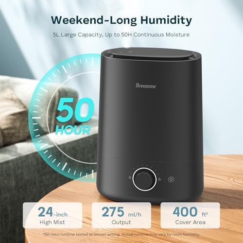 BREEZOME 5L Humidifier for Bedroom 360° Nozzle 50H Runtime Quiet Operation - Image 2