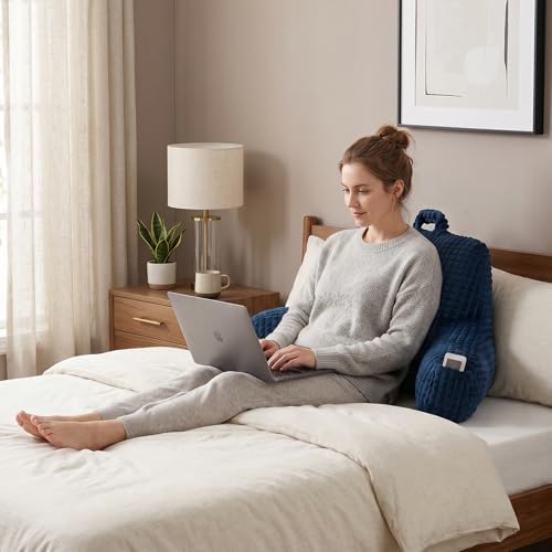 Reading Pillow with Arms for Bed Sitting,Blue Flannel - Image 2