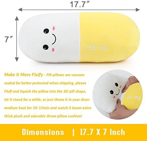 Pill Pillow Neck Roll Pillow Cute Preppy Room Decor Chill Pillows with Washable Cover, Funny Aesthetic Trendy Gift Throw Pillows for College Dorm Teenager Y2K Teacher Doctor Nurse (Yellow, M) - Image 2