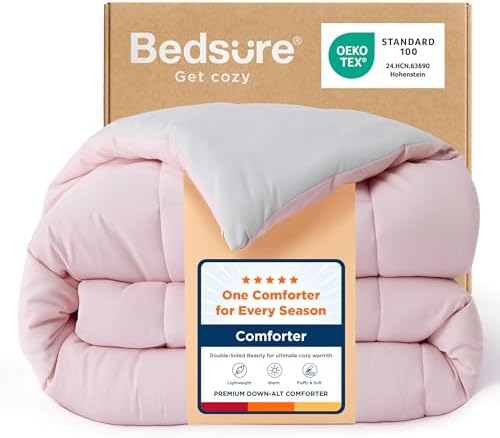 Bedsure Full Comforter Duvet Insert, All Season Bed Comforter, Quilted Down Alternative Duvet, Box Stitched Comforters with Corner Tabs, Machine Washable, 82 x 86 Inches (Pink/Grey) by Unknown