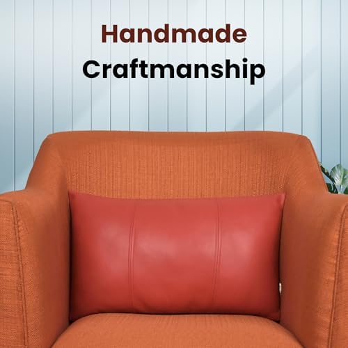 LL LEATHER LOVERS 100% Lambskin Leather Pillow Cover 12x20 Inch – Hand-Stitched Cushion Case with Hidden Zipper, Decorative Throw Cover for Sofa, Bed and Living Room - Red Panel Pack of 1 - Image 2