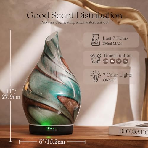 Porseme Essential Oil Diffuser 280ml Handmade Glass Diffuser 7H Runtime - Image 3