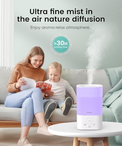 Pharata Humidifiers for Bedroom Home, 3.5L Top Fill Air Cool Mist Humidifiers for Baby Large Room Indoor Plants Nursery, Night Light, White - Image 4