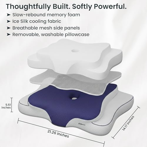 Cervical Neck Pillow for Sleeping – Cooling Memory Foam Cervical Pillow for Side Sleepers and Back Sleepers – Contour Ergonomic Neck Support (Dark Blue/White, Cooling) - Image 6