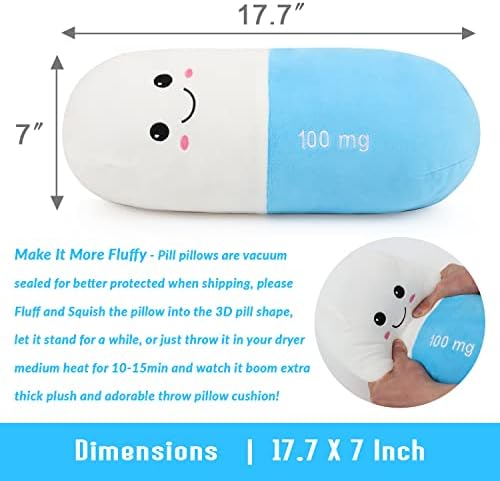 Sexysamba Pill Pillow Neck Roll Pillow Cute Preppy Room Decor Chill Pillows with Washable Cover, Funny Aesthetic Trendy Gift Throw Pillows for College Dorm Teenager Y2K Teacher Doctor Nurse (Blue, M) - Image 2