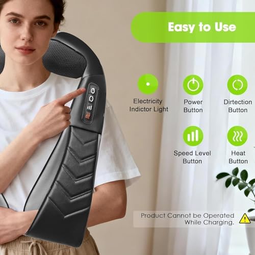 UFFAE Cordless Shiatsu Neck and Back Massager with Heat, Electric Deep Tissue Kneading Neck and Shoulder Massage, Best Gifts for Women Men Mom Dad Mothers Fathers Day Birthday Gift, Black (Cordless - Image 4
