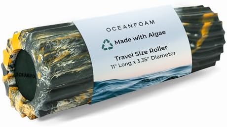 Oceanfoam Ripple Travel Foam Roller (11" x 3.35") Firm Mini Foam Roller for Physical Therapy, Deep Tissue Massage, Back Pain - High Density, Wave Textured - Yoga (Hunter, Gold & Natural Marbled) by Oceanfoam