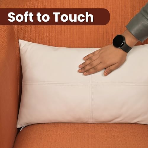 LL LEATHER LOVERS 100% Lambskin Leather Pillow Cover - Sofa Cushion Case - Decorative Throw Covers for Living Room & Bedroom, White Plain Pack of 2-14X22 Inch - Image 4