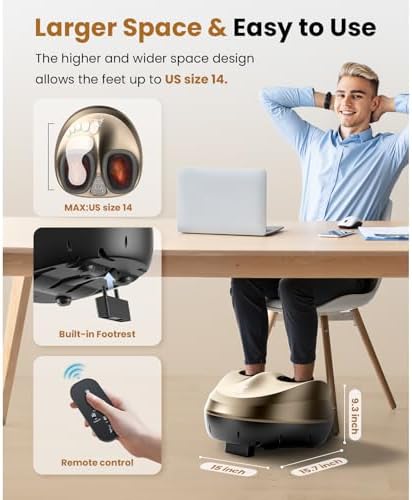 BOB AND BRAD Foot Massager Machine with Heat, FSA Eligible HSA Shiatsu Foot Massager for Plantar Fasciitis & Neuropathy with Kneading & Compression, Cordless Remote Control, Gift for Family, Size 14 - Image 7