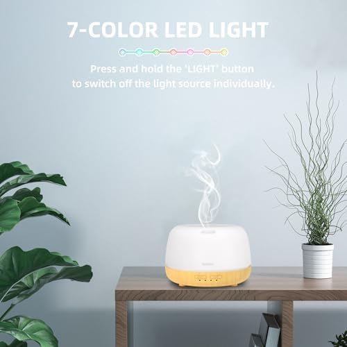 SEEDSEEL 300ML Essential Oil Diffuser,Quiet 8 Hours Operation, 7-Color LED Light, 4 Timer, Remote Control, Aromatherapy Diffuser Auto-Off, for Bedroom, Living Room, Office, Home - Image 7