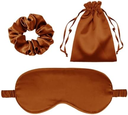 3Pcs Satin Eye Mask Silk Sleep Masks Set Silky Blindfold Eyeshade Blackout Eyes Cover Pouches Bag Scrunchy Wedding Gift by WJingYiJia