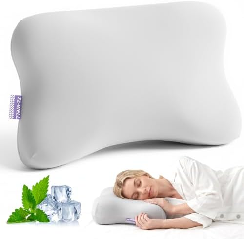 ZZ-WELL Neck Pillow for Sleeping - Side Sleeper Pillow with Cooling Pillowcase - High Density Memory Foam Pillows for Broad Shoulders Adults - Heavy & Thick Bed Pillows, Standard Size (Grey) by ZZ-WELL
