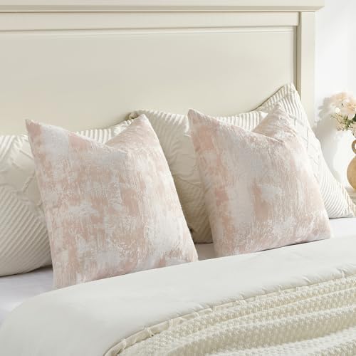 FUTEI Pack of 2 Faux Cashmere Throw Pillow Covers 22x22 Inch, Pink White - Image 6