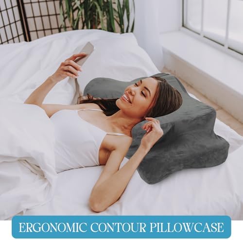 Hahafelt Cervical Neck Pillow Case Plush with Zipper, Dark Gray, Queen Size - Image 4