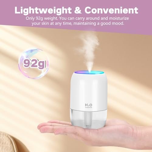 Mini Humidifiers for Bedroom, 200ml Small Humidifier for Home Plant, Room Humidifiers for Bedroom Auto Shut-off for Car Office Desktop, Gray White - Image 2
