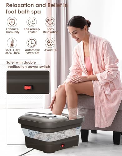 OOAMBB Collapsible Foot Spa with Heat, Bubble and Temp Control, Foot Bath Massager with XL Touch Screen and Massage Rollers, Foot Soaking Tub, Pedicure Foot spa for Stress Relief (Grey) - Image 2
