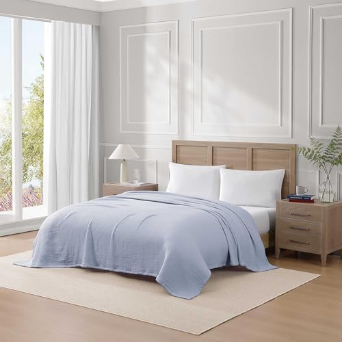 Tommy Hilfiger - Twin Cotton Blanket, Woven Running Stitched Bedding, Medium Weight Soft Blanket, Anti-Pilling & Fade Resistant, Ideal for Layering, Oeko-TEX Certified (Blue) - Image 2