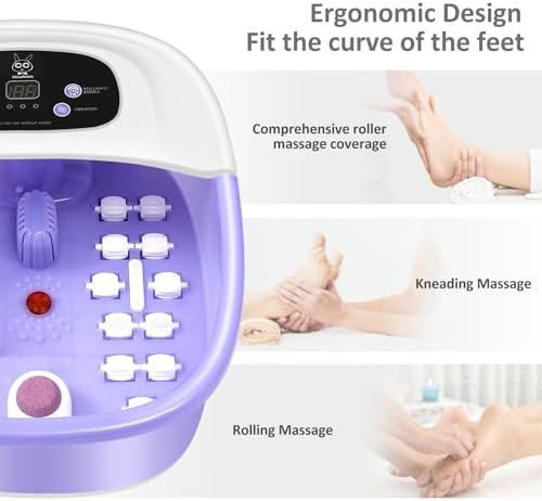 Foot Spa Bath Massager with Heat Bubbles and Vibration Massage and Jets, 16 OZ Calming Lavender Foot Soak Epsom Salt, MoodRelish Foot Soaker With Red Light, 22 Massage Rollers, Adjustable Temp -Purple - Image 6