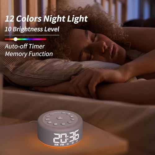 Plug-in Sound White Noise Machine Brown Noise Machine & Alarm Clock with Rechargeable Backup Battery Night Light Dual Alarms 30 Sleeping Sounds for Baby Kids Adults 5 Timers 15 Wake Up Sounds & Memory - Image 5