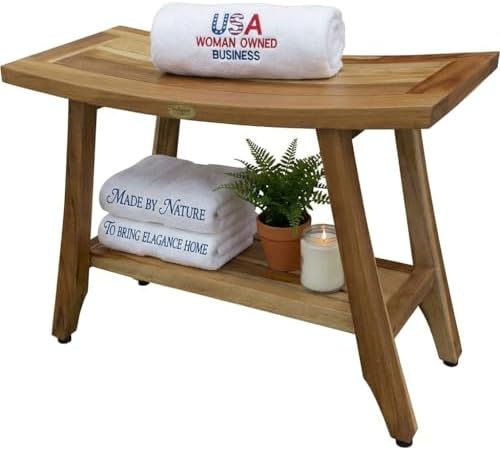 EcoDecors Satori 28-Inch Teak Shower Bench, Natural Finish, Slatted Top by EcoDecors