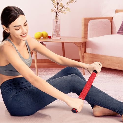 YANSYI Professional 9-Roller Deep Tissue Massage Stick - Portable Muscle Recovery Roller for Athletes, Relieves Post-Workout Soreness & Leg/Back Pain - Portable Physio Tool (Red) - Image 7