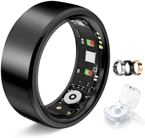 Smart Ring for Women Men Fitness Tracker Heart Rate Sleep Trends 128 Sports Modes Gesture Control Cycle Tracking IP68 Waterproof No Subscription Compatible with iPhone Android (Black, Size 9) by Unknown
