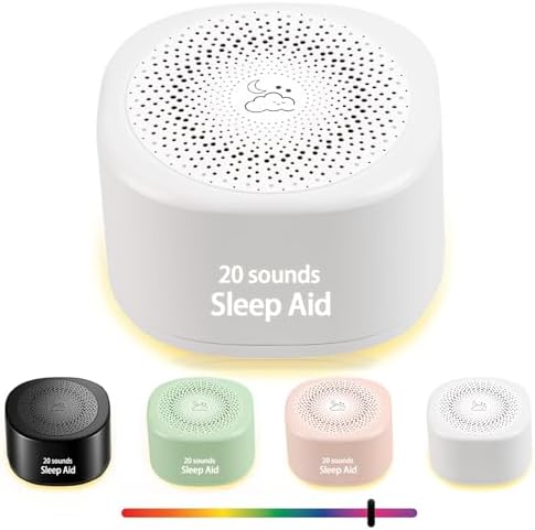 Travel White Noise Sound Machine 20 Sounds, Portable Sound Machine for Adults Sleep, Mini Sleep Aid with Adjustable Volume, 3 Timers, Colorful Night Light, Rechargeable for Baby, Home, Registry Gift by Unknown