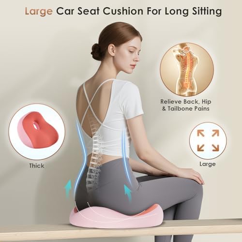 FLORICH Upgrade Large Car Seat Cushion for Long Sitting, Ergonomic Memory Foam Driving Seat Cushion for Back & Sciatica Pain Relief, Non-Slip Washable Seat Cushion for Car, Driver, Office-Pink - Image 7