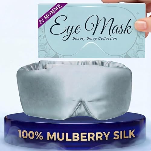 SLEEP SANCTUARY 100% Pure Mulberry Silk Sleep Mask - 22 Momme Light Blocking Hook & Loop Silk Eye Mask for Sleeping - Secure Fit for Side Sleepers, Women & Men - Cloud Soft (Misty Blue) by Unknown
