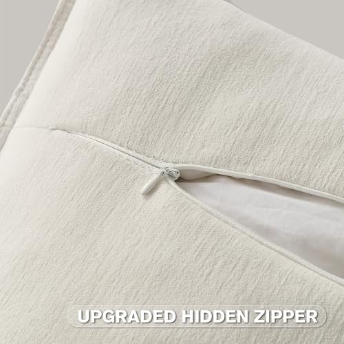FUTEI Pack of 2 Chenille Throw Pillow Covers 22x22 Inch, Cream - Image 3
