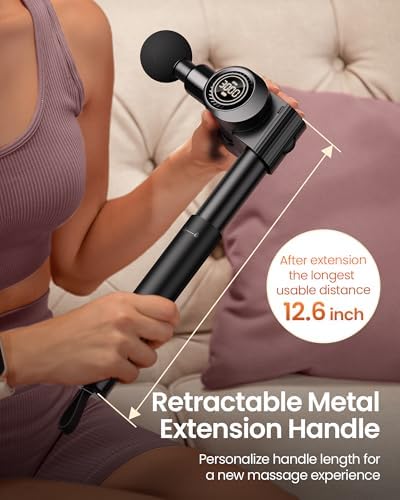 NAPRE Foldable Massage Gun with Extension Handle & 5 Adjustable Angles,Deep Tissue Back Massage for Neck/Body Pain Relief,Handheld Percussion Muscle Massager,32 Speeds,6 Heads & Silent,with Case - Image 3